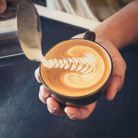 how to make latte art coffeeの写真素材