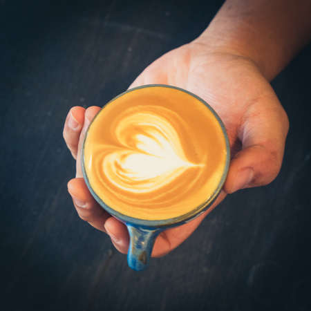 how to make latte art coffeeの写真素材