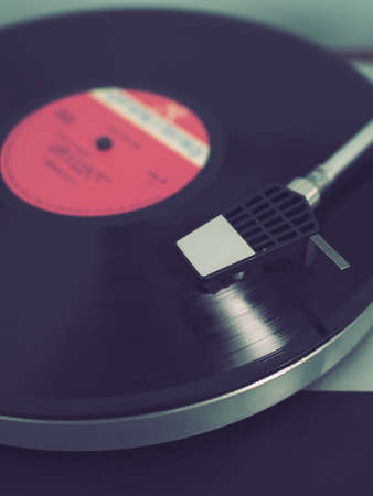 close up vintage turntable with recordの写真素材
