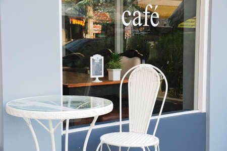text cafe in front of mirror coffee shopの写真素材