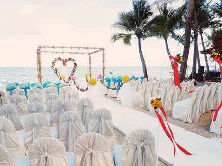 Wedding ceremony on the beach vintage color toneの写真素材