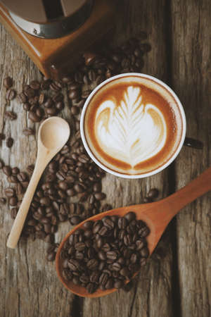 coffee on the wood texture vintage color tone
