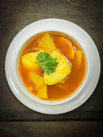Thao food : Gang Som : Spicy and sour soup with fish and pineappleの写真素材
