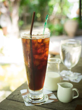 ice coffee on the wood deskの写真素材