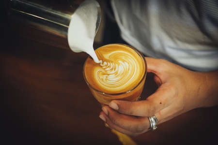 how to make coffee latte artの写真素材