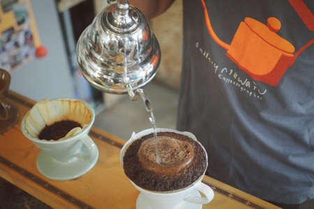 coffee dripping in coffee shop vintage color toneの写真素材