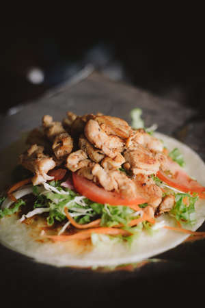 Kebab - grilled meat, bread and vegetablesの写真素材