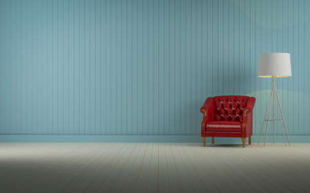 red vintage sofa on the room 3d rendering