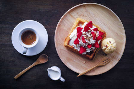 waffle with ice creamの写真素材