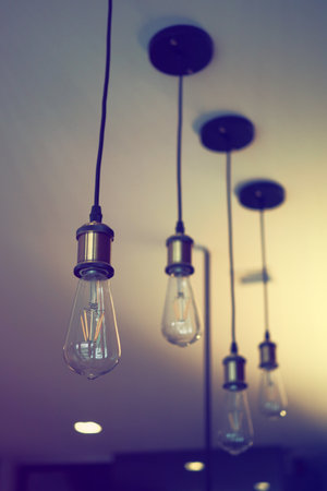 vintage lamp in coffee shop vintage color toneの写真素材