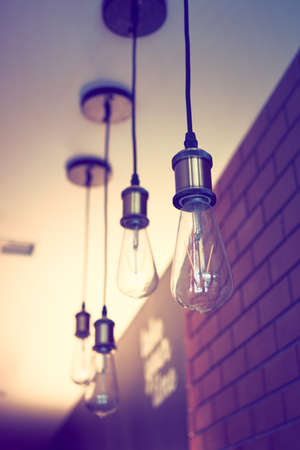 vintage lamp in coffee shop vintage color toneの写真素材