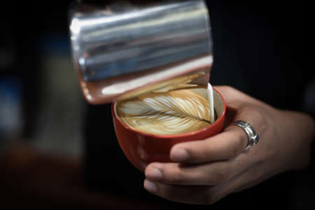 how to make coffee latte in vintage color toneの写真素材