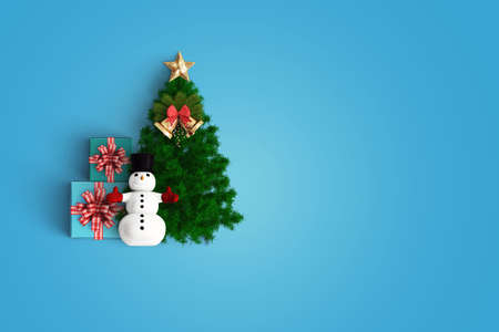 merry christmas and chirstmas tree on color backgroundの写真素材