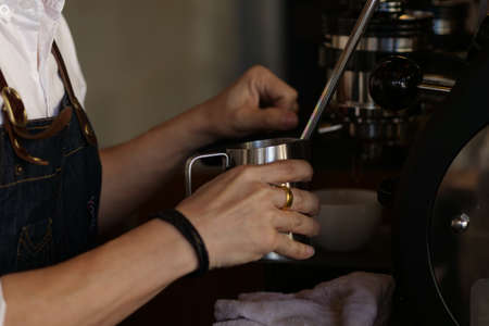 close up coffee machine in coffee shop.の写真素材