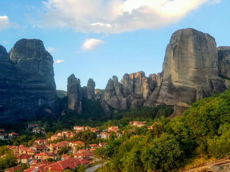 Meteora Rocks and monasteries of a meteor Greece, mystical monasteries on tops of rocks.の写真素材