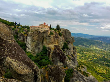Meteora Rocks and monasteries of a meteor Greece, mystical monasteries on tops of rocks.の写真素材