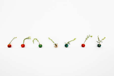 Small multi-colored ceramic beads and flowers on white background.の写真素材