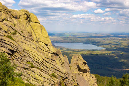 View of lake Beloe. Nature of mountain Sinyukha, the highest mountain Kolyvan ridge. Altai Krai, Russia.の写真素材