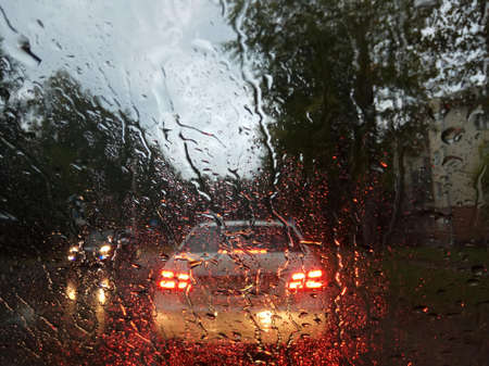 looking through the car window in the rain.の写真素材