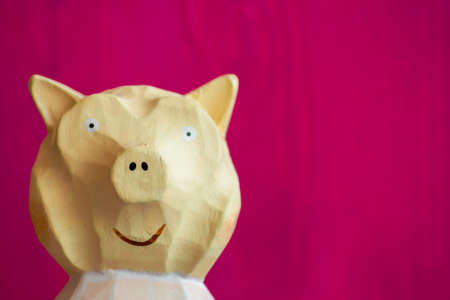 Cleaning office or home concept. Wooden toy pig and copy spaceの写真素材