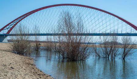 River landscape with high water levels because of spring tide