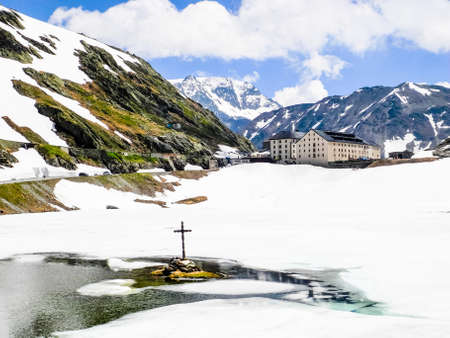 Lake between swiss and italy border at Grand Saint Bernard pass.の写真素材