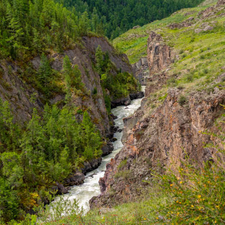 The Mazhoy cascade on the Chuya River - the venue for rafting competitionsの写真素材