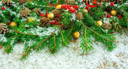 Christmas composition with fir branches, cones, berries