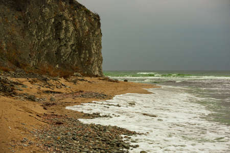 Byala town beach with white rocks on a cloudy day, Bulgariaの写真素材