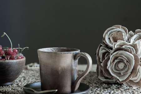 Flowers from natural materials. Beige-brown tones. The concept of natural materials and nature conservationの写真素材