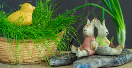 Green bow, Easter decoration and space for text