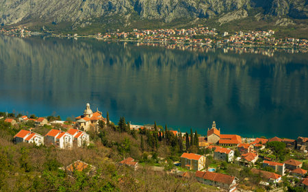 View of the Bay of Kotor in spring from the hiking trail above Prcanj
