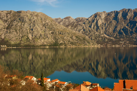 View of the Bay of Kotor in spring from the hiking trail above Prcanjの写真素材