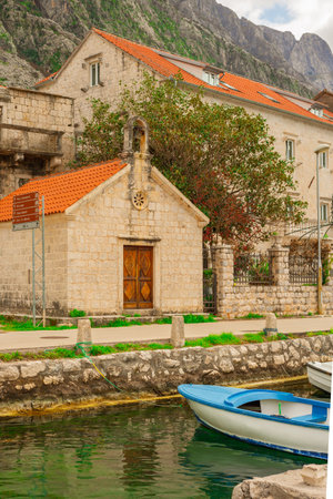 Boat in the Bay of Kotor one of the most beautiful places of the Adriatic Seaの写真素材
