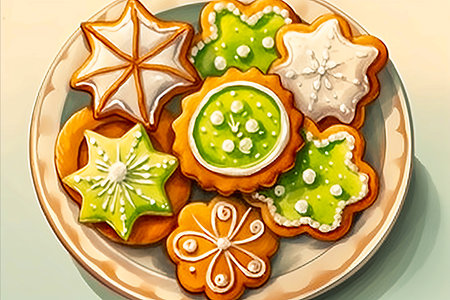 Christmas cookies with winter icing patternの素材