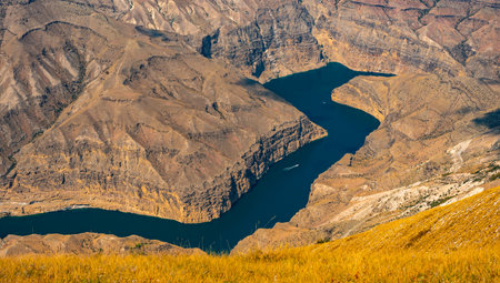 The Sulak canyon in Dagestan is the deepest canyon in Europe, the depth reaches 1920 metersの写真素材