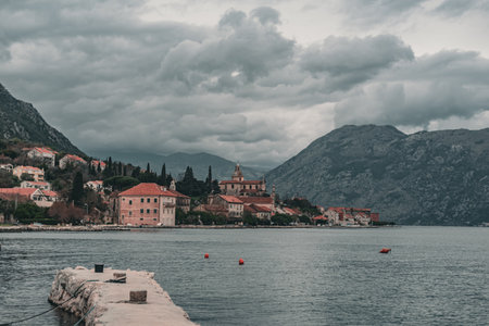 The medieval town of Prcanj in the Boko-kotorska bay.の写真素材