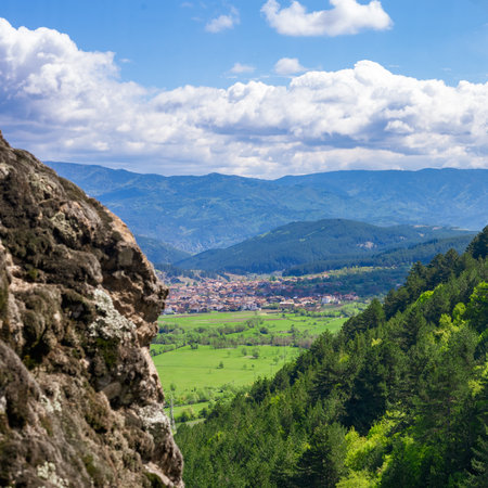 View of Dobrinishte Bulgaria from the Pirin Mountainsの写真素材