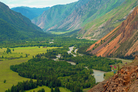 Camping in the Chuya River Valley in the Altai Mountainsの写真素材