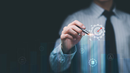 businessman showing business goal setting concept,Target Growth development planning,Organizational growth and objectives , marketing strategy planning,improving business objectives ,business partnerの写真素材