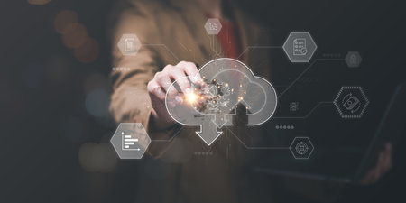 cloud computing backup technology concept,Personal Storage Management,cloud technology ,Access to server communication services,interface for uploading and downloading data ,Security Administrationの写真素材
