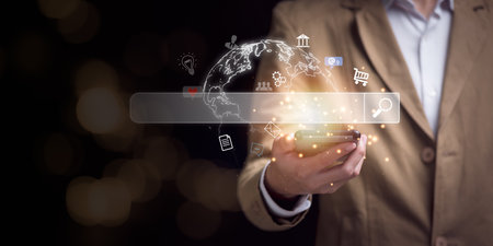 Searching for information of interest through online websites ,keyword search ideas to find references ,Searching and browsing the Internet ,Search Engine Optimization ,SEO Networking Conceptの写真素材