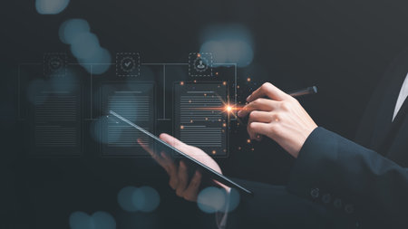 Auditor checking office documents ,plan review process and assess correctness ,Management of important document storage of organization ,ERP document system ,accountant Audit documentsの写真素材