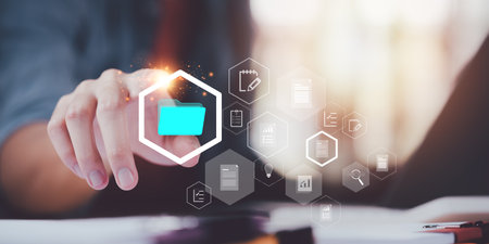 auditor working with document folder,Management of corporate data storage,ERP document system management,accountant Audit documents,quality assessment management With a checklist ,evaluation processの写真素材