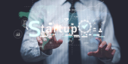 New business startups for young entrepreneurs, new business development ideas, creativity to bring technology to the next level, innovative solutions to new problems, brainstorming for future visionsの写真素材