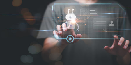 artificial intelligence ,concept of communication and interaction with technology ,Big data collection to process results ,Chatbot Chat with AI ,future world innovation ,Chat bot assistantの写真素材