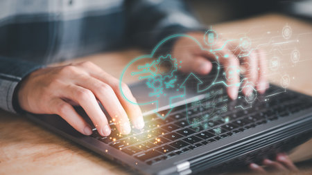 cloud computing backup technology concept,Personal Storage Management,cloud technology ,Access to server communication services,interface for uploading and downloading data ,Security Administrationの写真素材