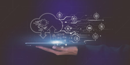 cloud computing backup technology concept,Personal Storage Management,cloud technology ,Access to server communication services,interface for uploading and downloading data ,Security Administrationの写真素材