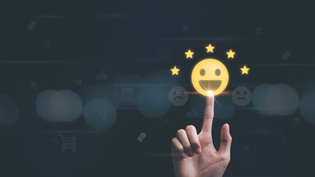 consumers rate their satisfaction 5 stars ,Customer Experience Survey Concepts for Services and Products and Customer Engagement ,Excellent business appraisal ,Entrepreneur Support ,positive ratingの写真素材