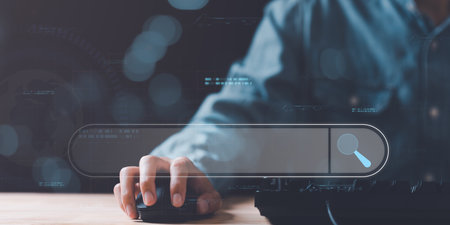 business people access information on the internet ,Searching for information he is interested in through online websites, insight research,keyword search ideas to find references , seoの写真素材